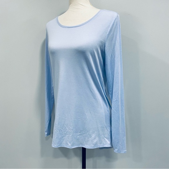 ATHLETA S Light Blue Essence Semi Fit Long Sleeve Split Back Activewear T-Shirt - Picture 14 of 16